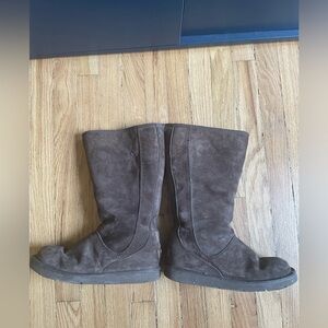 Tall chocolate zip up Uggs.
